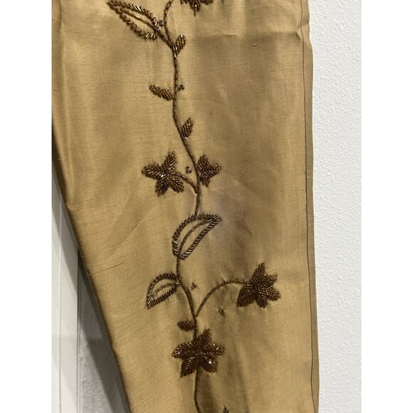 Silkland Womens Embroidered Silk Pants Size 10 Gold Floral Design - Picture 4 of 8